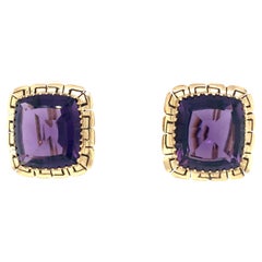 1950s Retro Byzantine Style Amethyst Earrings in 14 Karat Yellow Gold