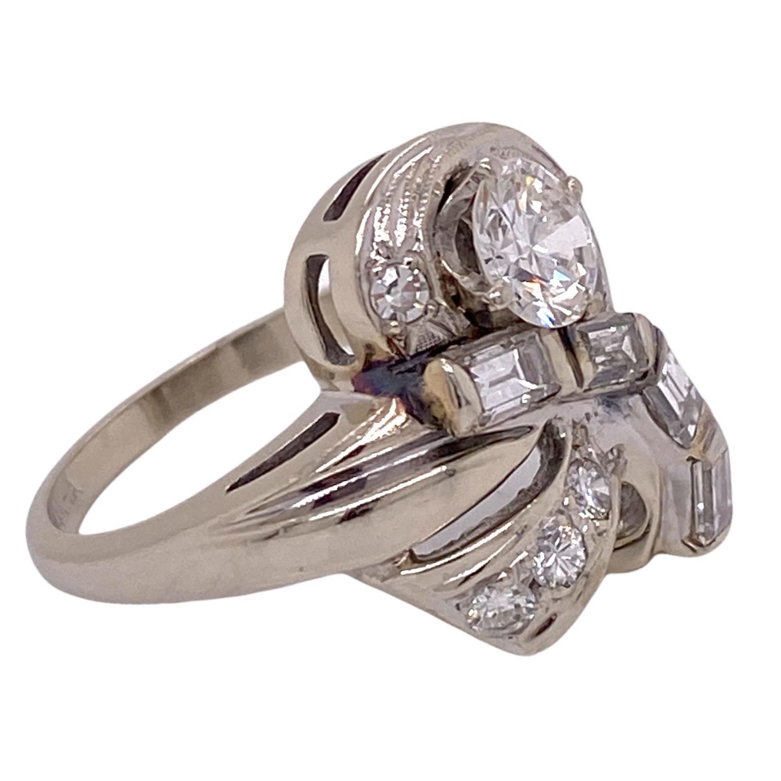 1950er Jahre Retro Diamant 14 Karat Weißgold Vintage Cocktail-Ring Damen