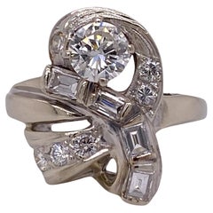 1950er Jahre Retro Diamant 14 Karat Weißgold Vintage Cocktail-Ring