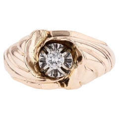 1950s Retro Diamond 18 Karat Godron Rose Gold Ring