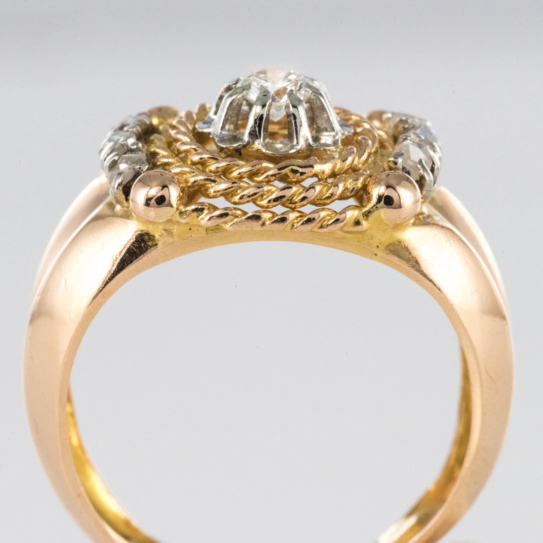 1950s Retro Diamond 18 Karat Yellow Gold Cord Ring 6