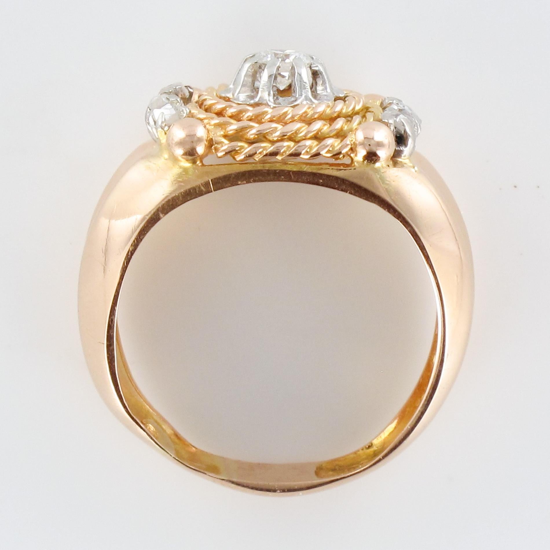 1950s Retro Diamond 18 Karat Yellow Gold Cord Ring 10