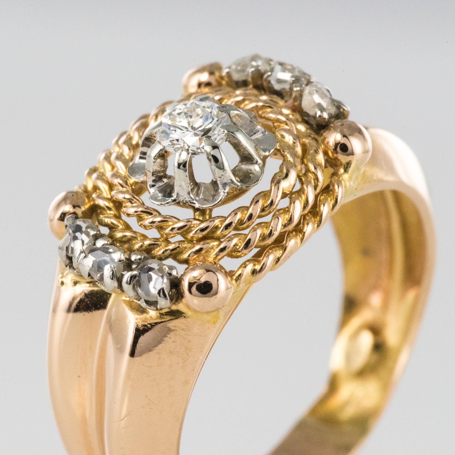 Women's 1950s Retro Diamond 18 Karat Yellow Gold Cord Ring