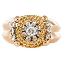 1950s Retro Diamond 18 Karat Yellow Gold Cord Ring
