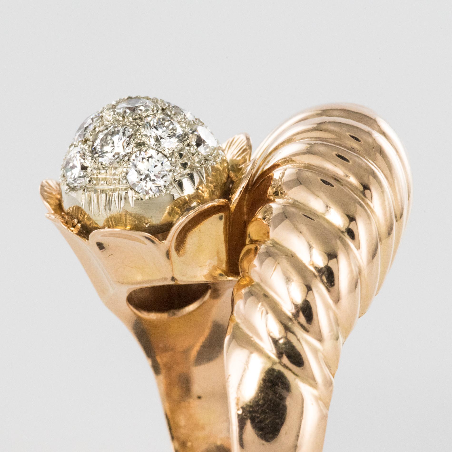 1950s Retro Diamond 18 Karat Yellow Gold Fashion Ring For Sale 6