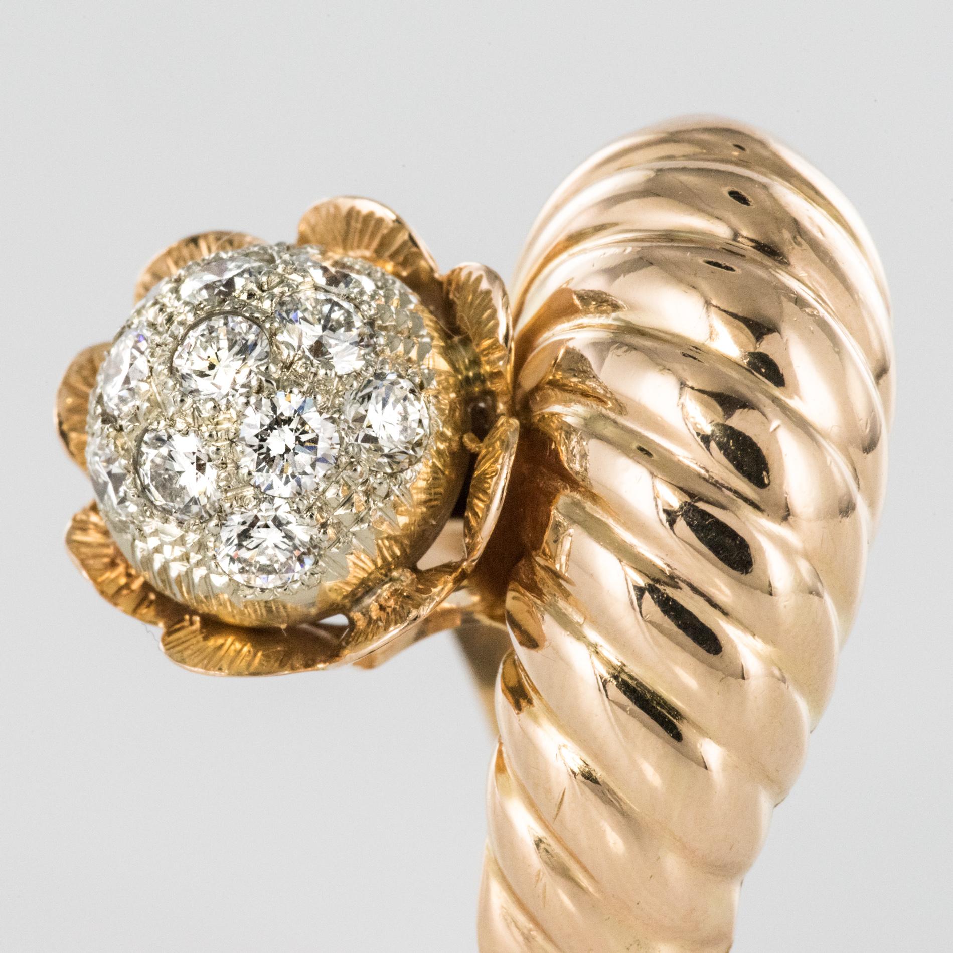1950s Retro Diamond 18 Karat Yellow Gold Fashion Ring For Sale 11
