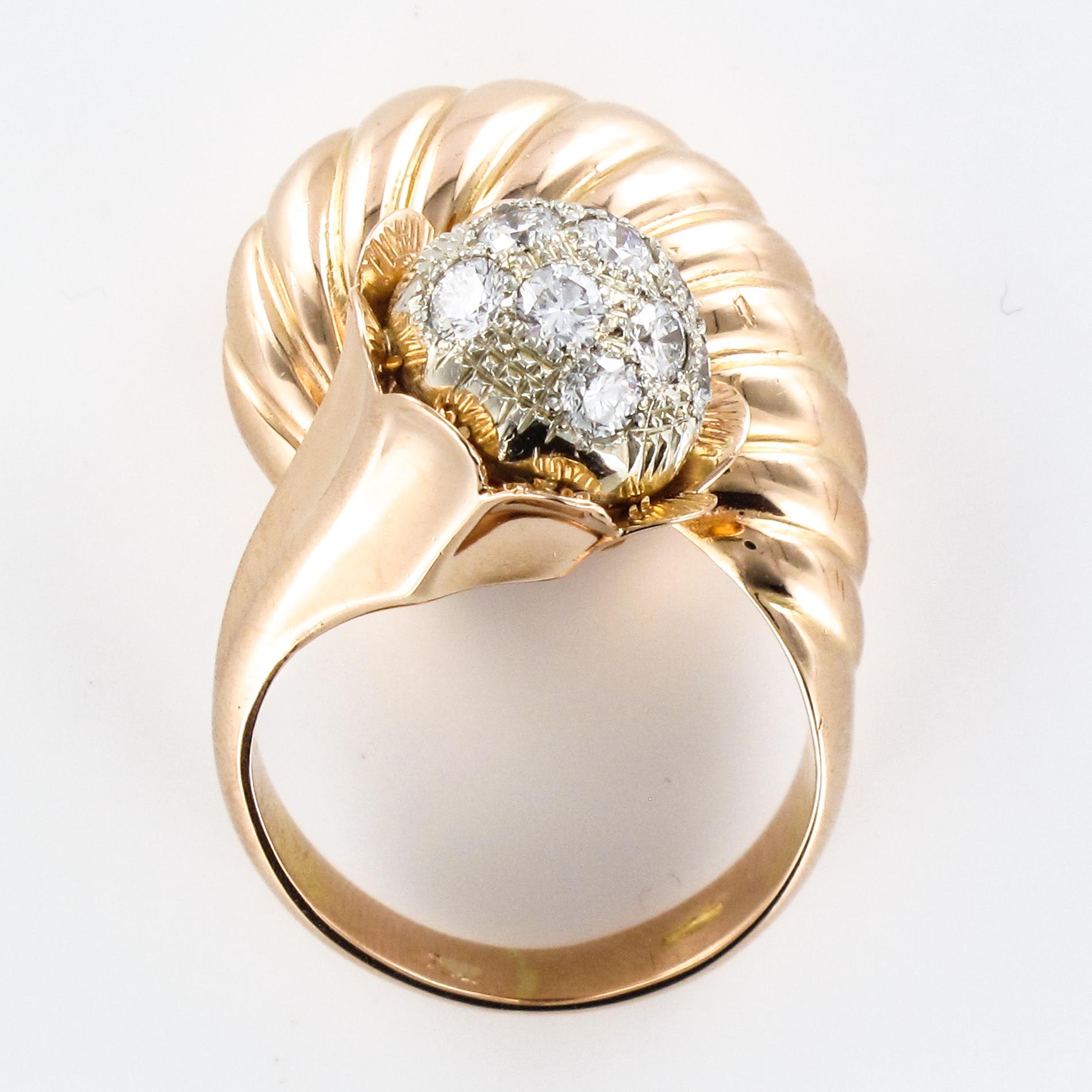 1950s Retro Diamond 18 Karat Yellow Gold Fashion Ring For Sale 12