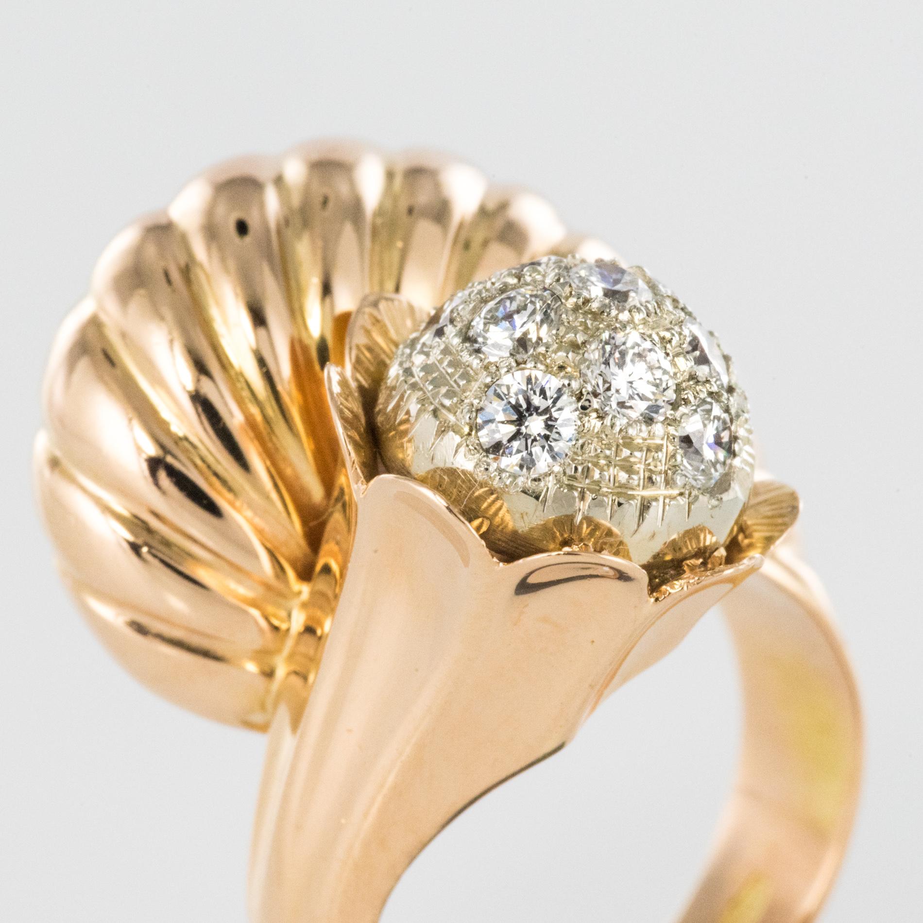 1950s Retro Diamond 18 Karat Yellow Gold Fashion Ring For Sale 1