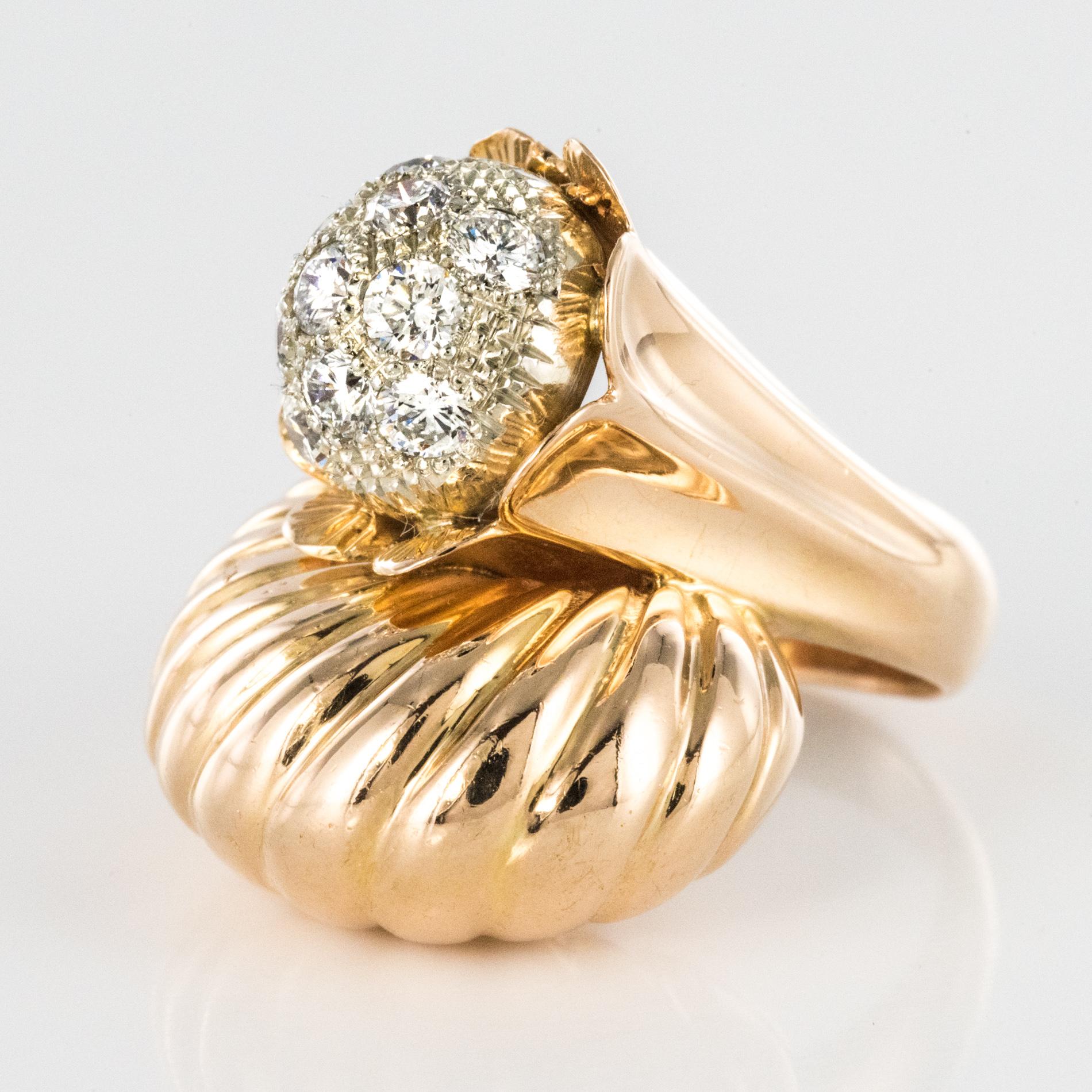 1950s Retro Diamond 18 Karat Yellow Gold Fashion Ring For Sale 3