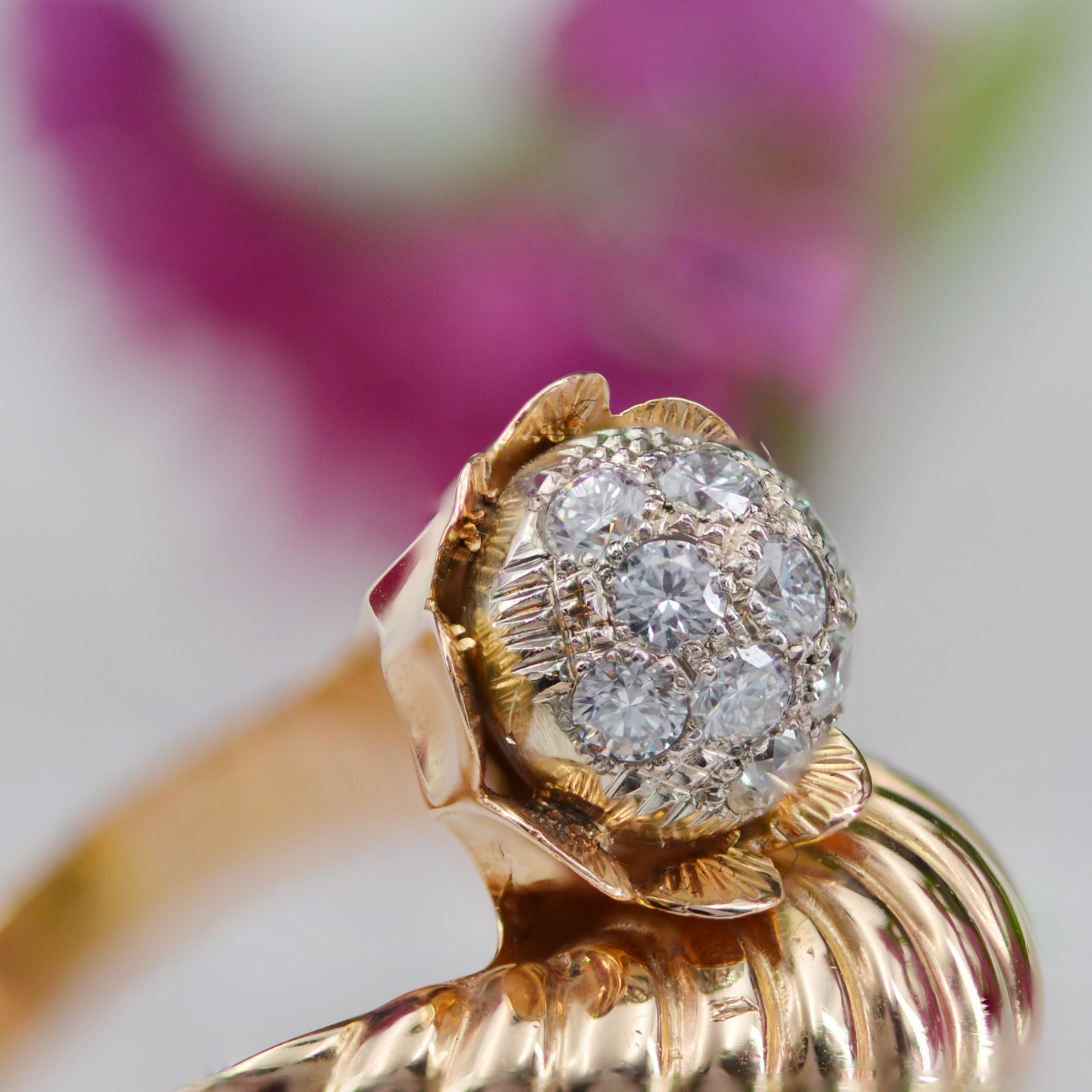 1950s Retro Diamond 18 Karat Yellow Gold Fashion Ring For Sale 2
