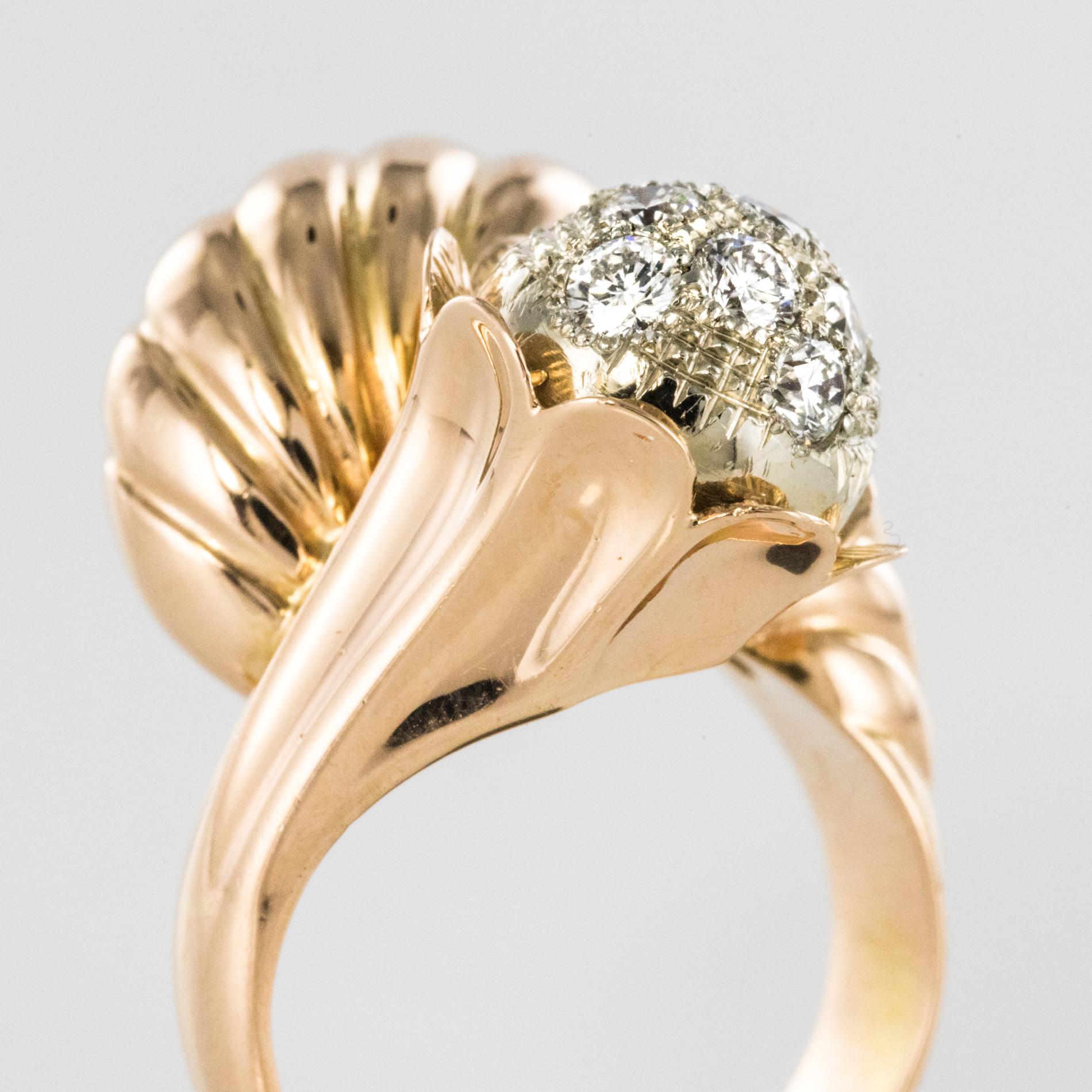 1950s Retro Diamond 18 Karat Yellow Gold Fashion Ring For Sale 5