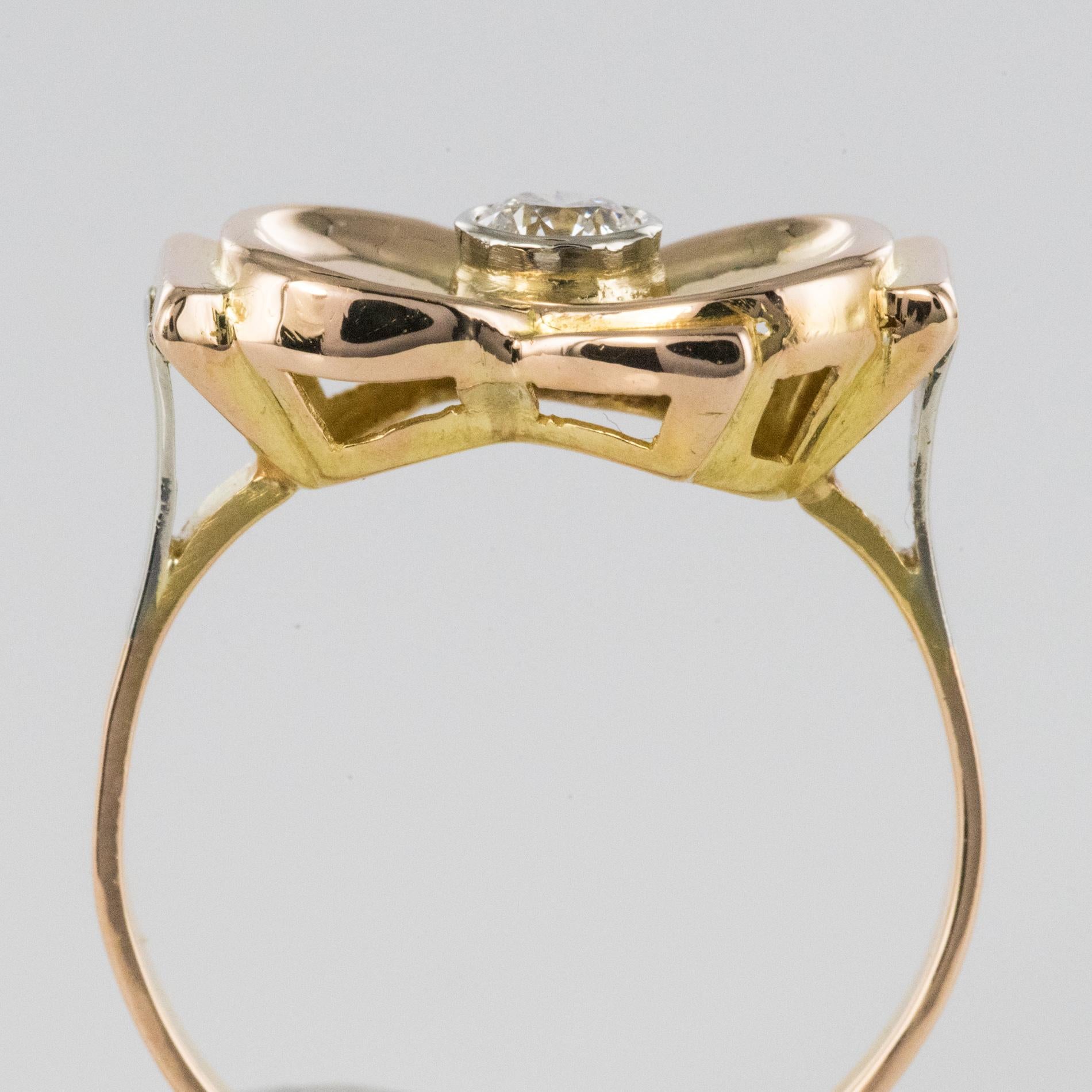 1950s Retro Diamond 18 Karat Yellow Gold Knot Ring For Sale 5