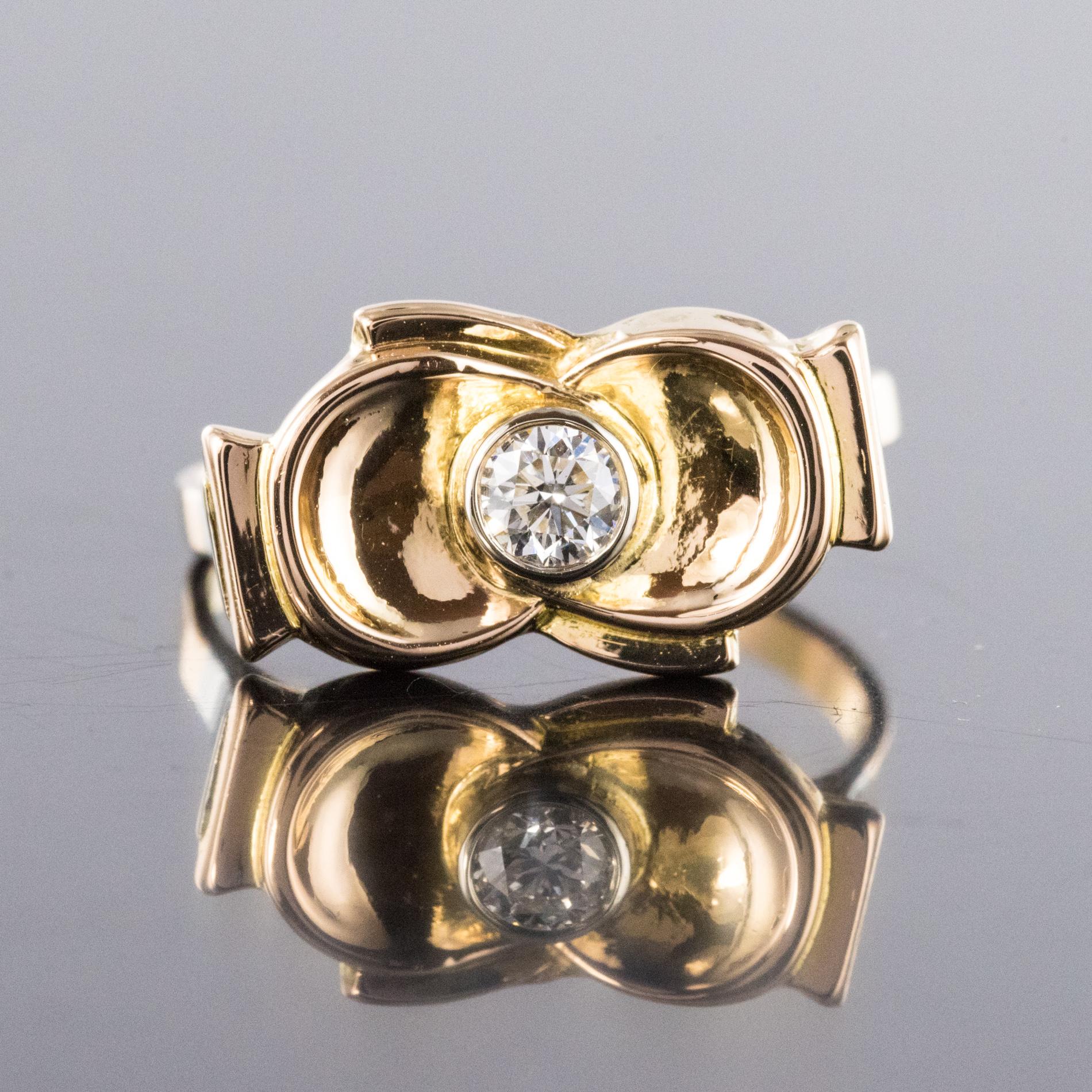 Brilliant Cut 1950s Retro Diamond 18 Karat Yellow Gold Knot Ring For Sale