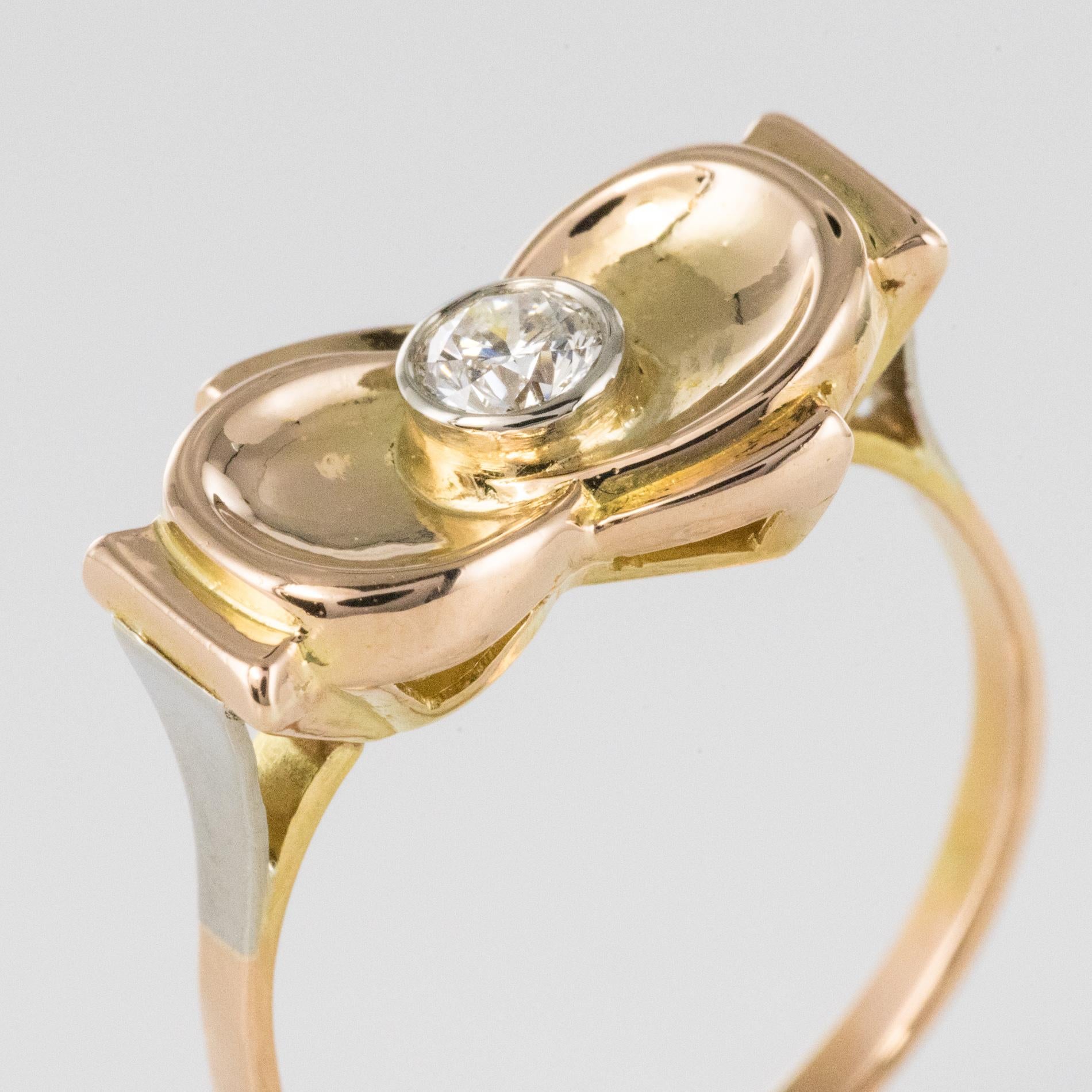 1950s Retro Diamond 18 Karat Yellow Gold Knot Ring For Sale 3