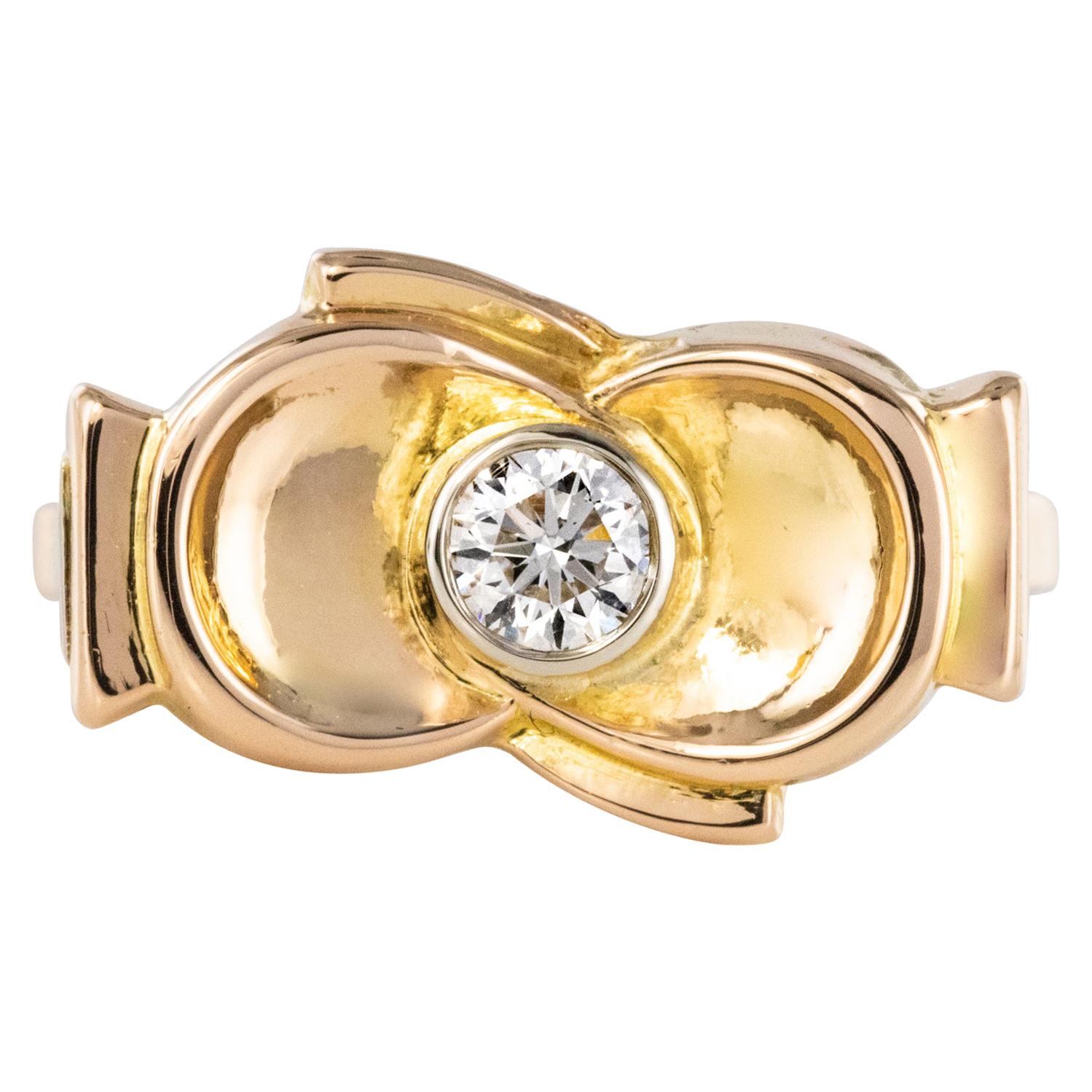 1950s Retro Diamond 18 Karat Yellow Gold Knot Ring For Sale