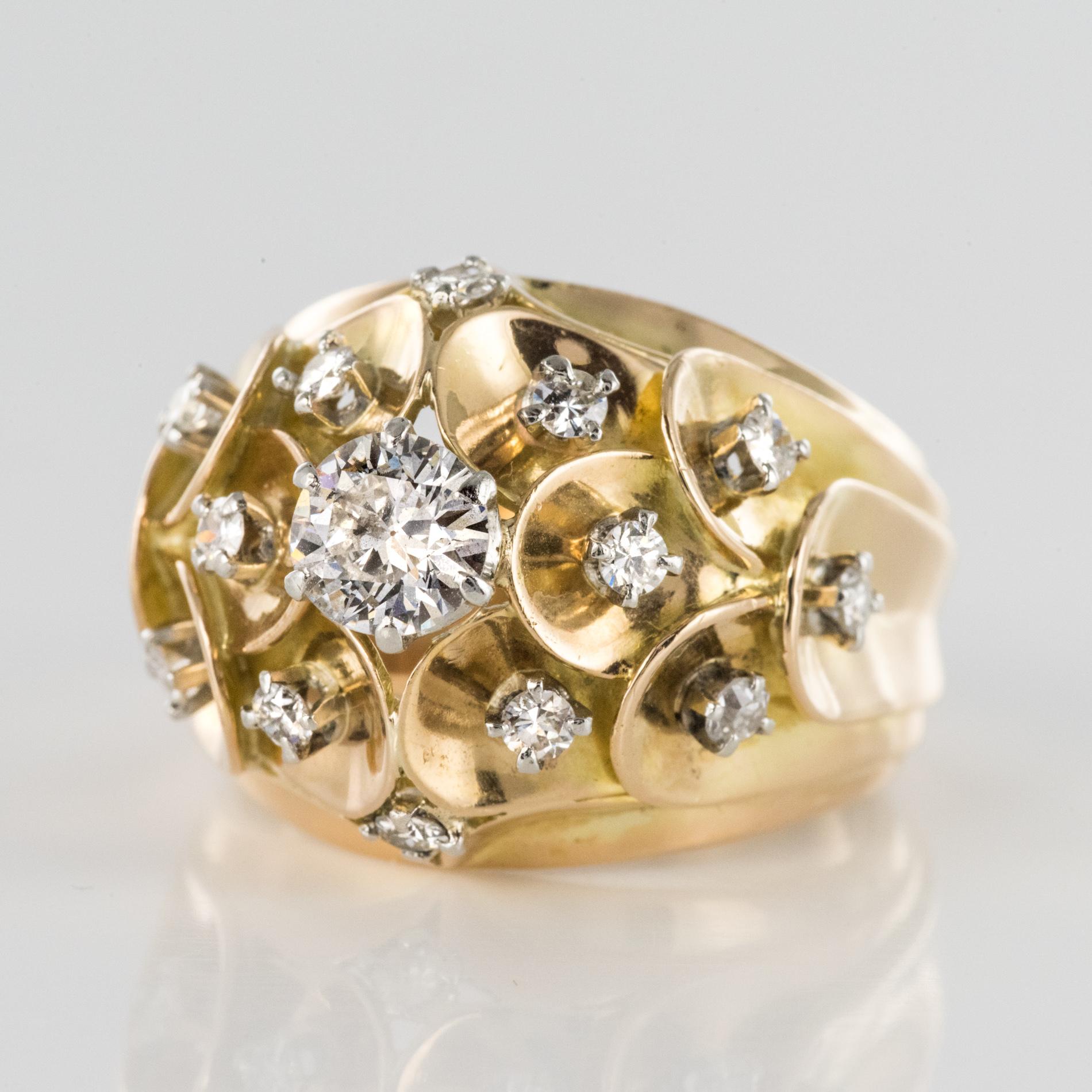 Rétro Bague rtro  dme en or jaune 18 carats avec diamants, annes 1950 en vente