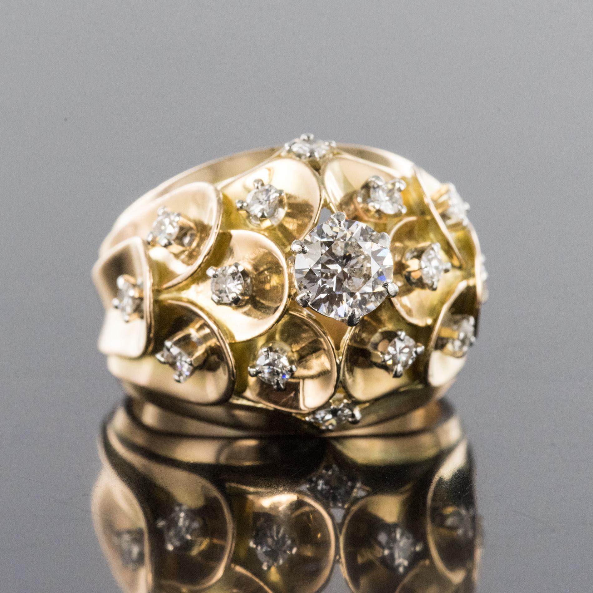 1950s Retro Diamond 18 Karat Yellow Gold Scale Dome Ring For Sale at ...