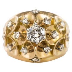 1950s Vintage Diamond 18 Karat Yellow Gold Scale Dome Ring