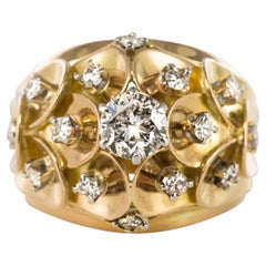 1950s Retro Diamond 18 Karat Yellow Gold Scale Dome Ring
