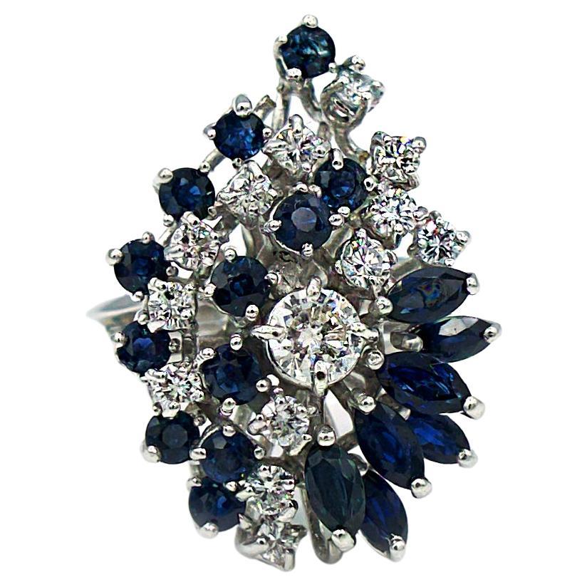 1950s Retro Diamond and Sapphire Cluster Ring