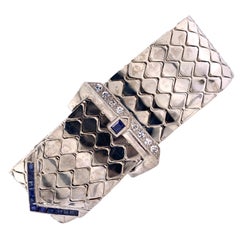 1950's Retro Diamond Natural Blue Sapphire White Gold Vintage Buckle Bracelet
