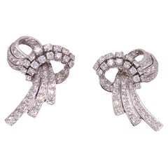 1950
s Retro Diamond Palladium Vintage Ribbon Earrings Lever-Backs