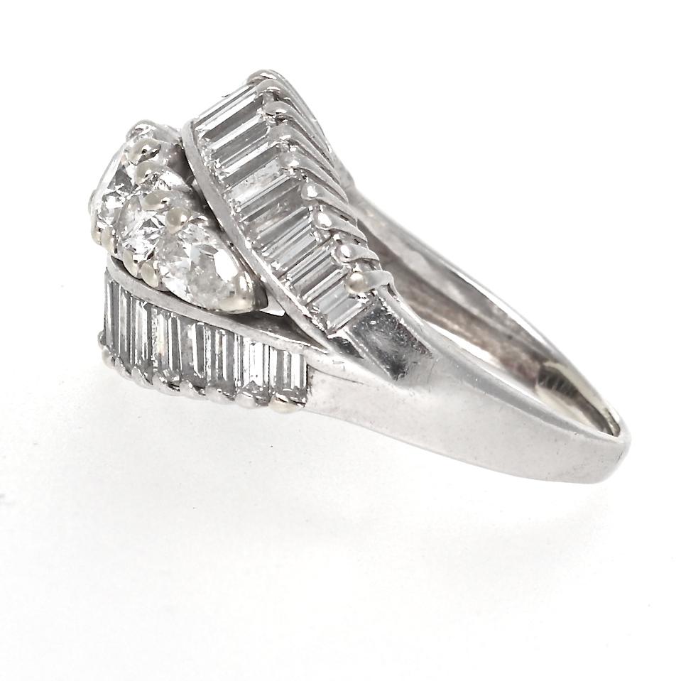 1950s Retro Diamond Platinum Cocktail Ring In Excellent Condition In Beverly Hills, CA