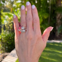 1950s Retro Diamond Ruby 14 Karat Rose Gold Vintage Cocktail Ring