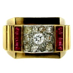 1950s Retro Diamond Ruby Gold Ring