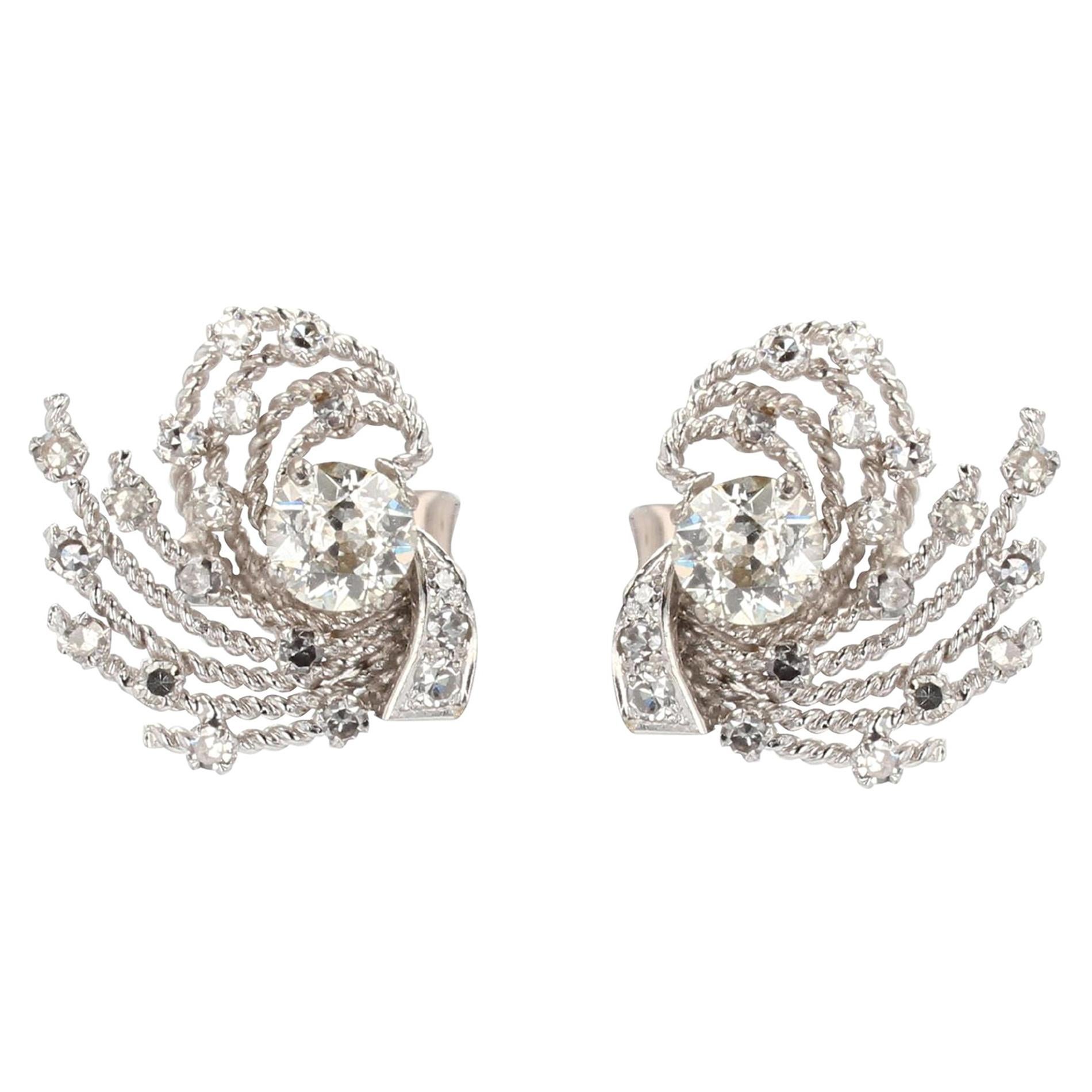 1950s Diamonds 18 Karat White Gold Drop Earrings at 1stDibs