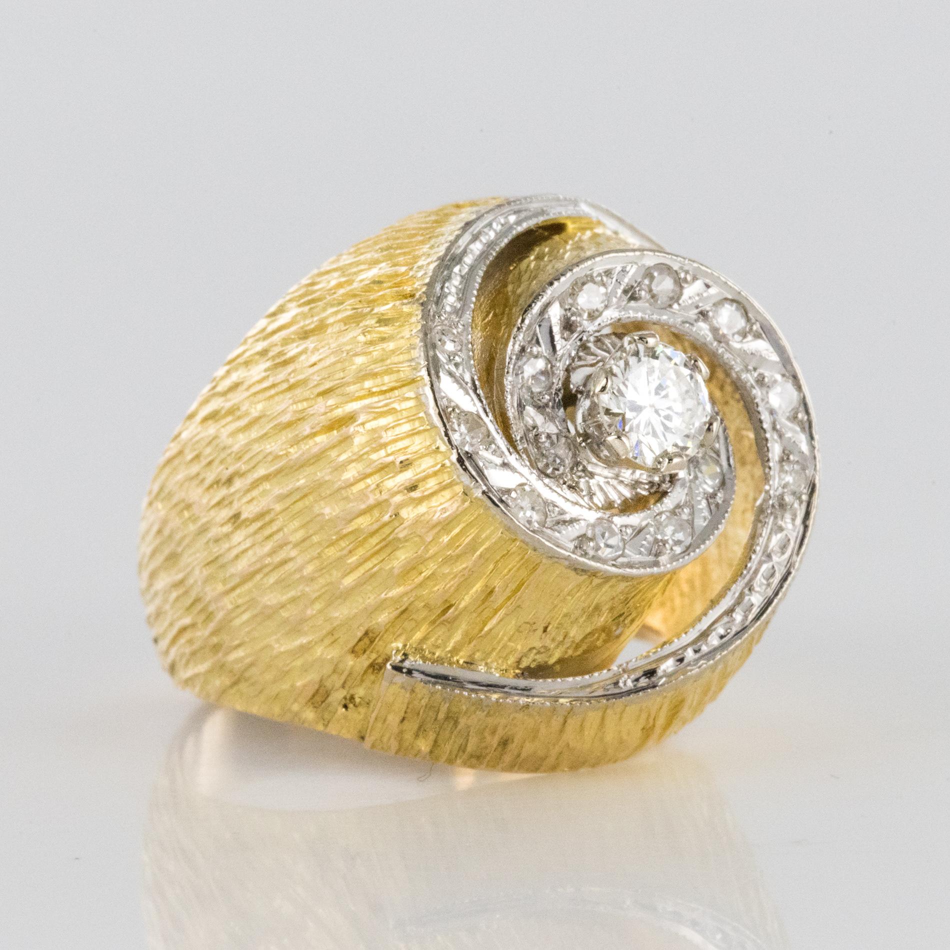1950s Retro Diamonds 18 Karat Yellow Gold Swirl Ring For Sale 6