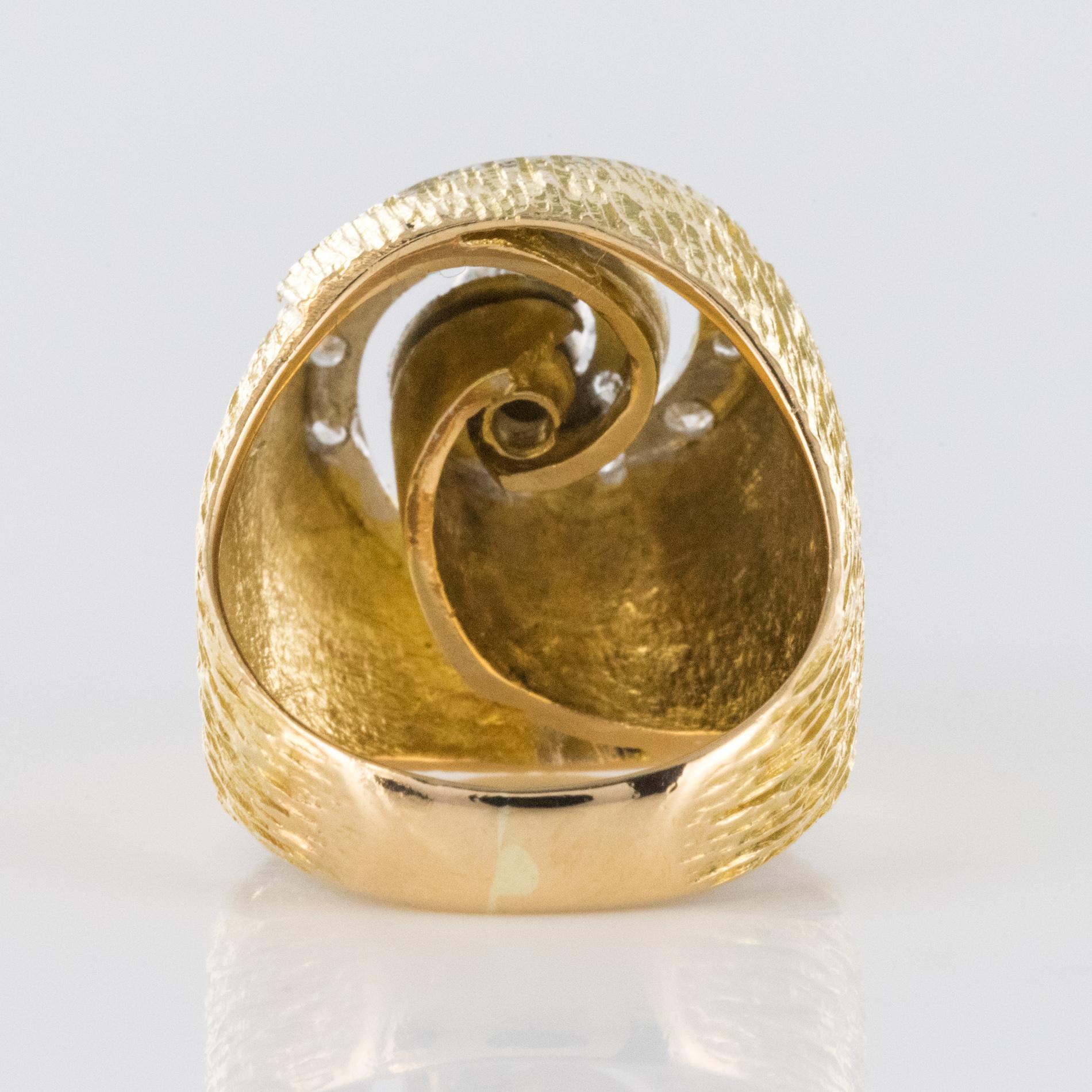 1950s Retro Diamonds 18 Karat Yellow Gold Swirl Ring For Sale 8