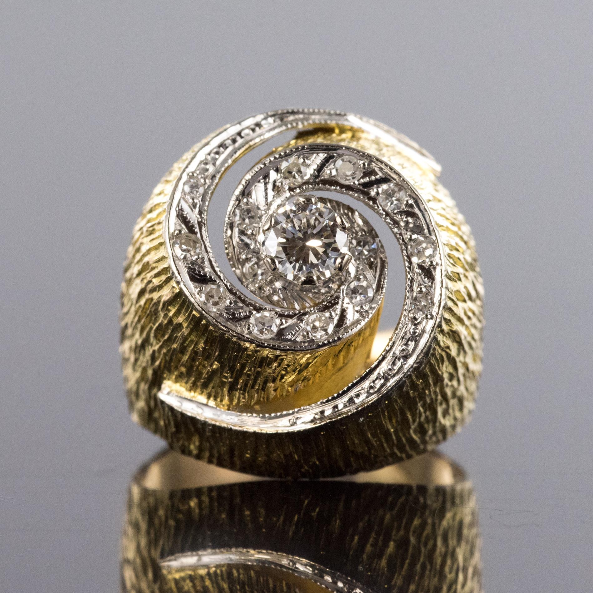 Women's 1950s Retro Diamonds 18 Karat Yellow Gold Swirl Ring For Sale