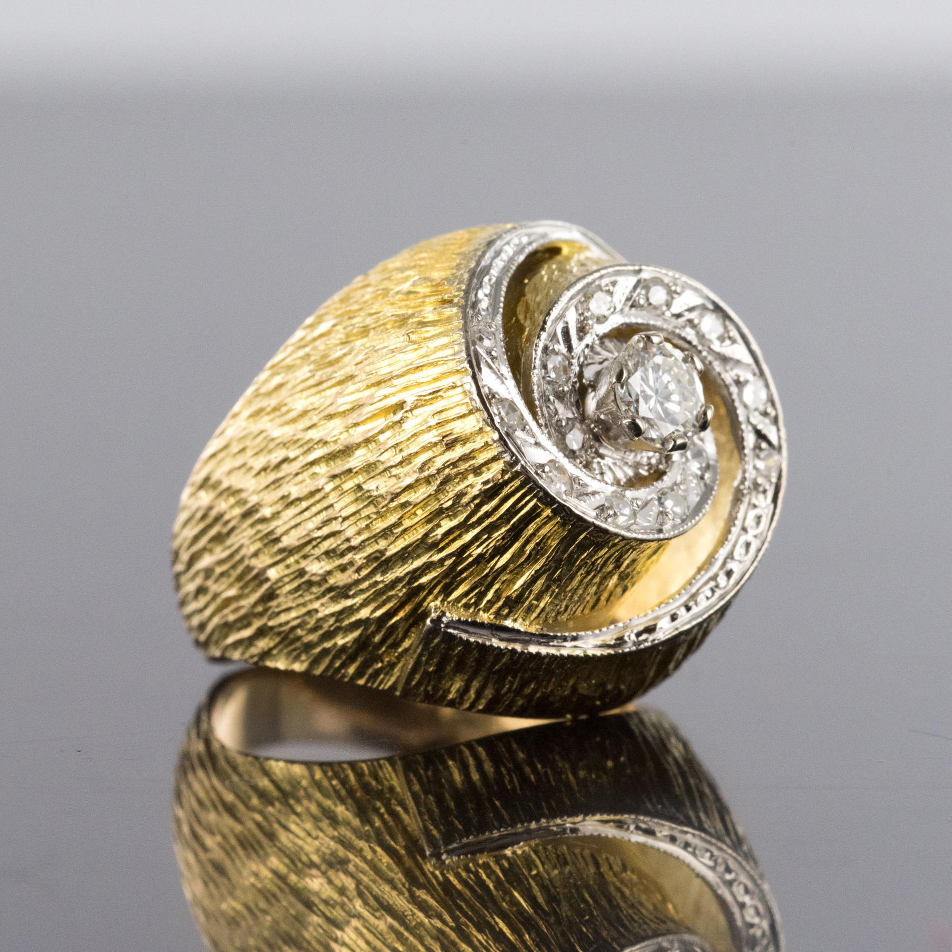 1950s Retro Diamonds 18 Karat Yellow Gold Swirl Ring For Sale 1