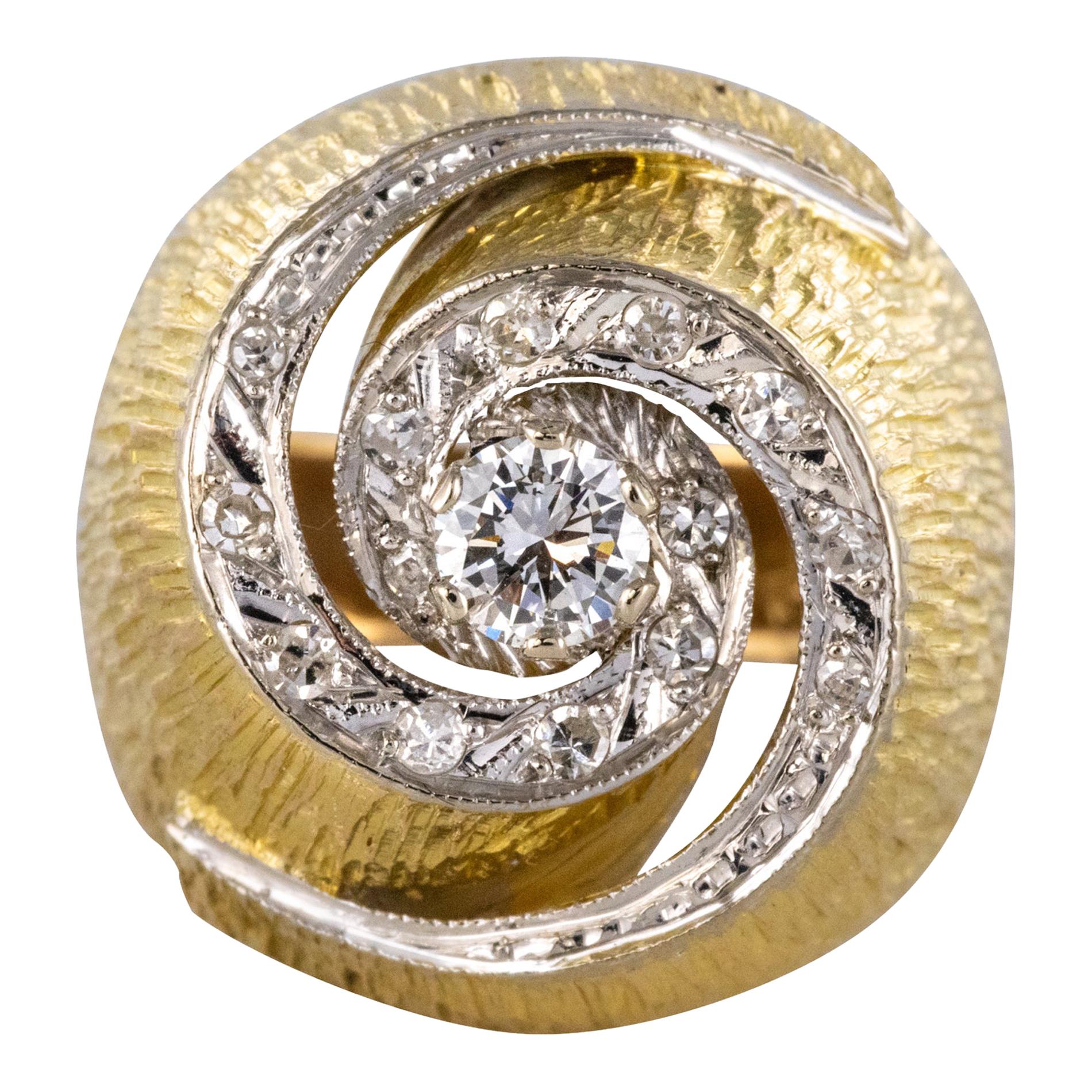 1950s Retro Diamonds 18 Karat Yellow Gold Swirl Ring For Sale
