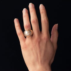 1950s Retro Diamonds Cultured Pearl 18 Karat Yellow Gold Dome Ring