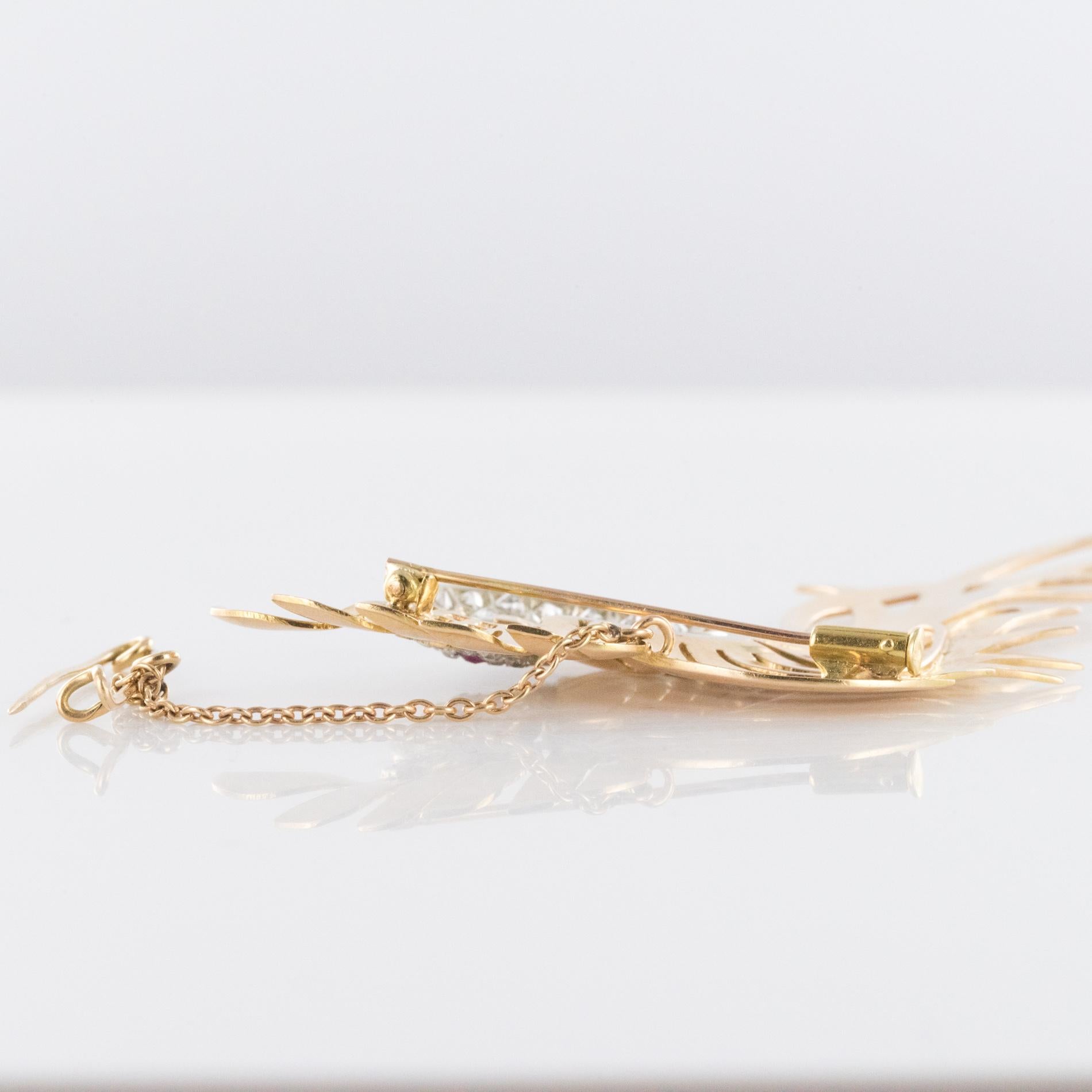 Broche rtro oiseau de paradis en or jaune 18 carats avec diamants et rubis, annes 1950 en vente 7