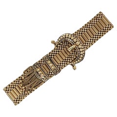 1950's Retro Enamel 14 Karat Yellow Gold Buckle Tassel Bracelet Adjustable