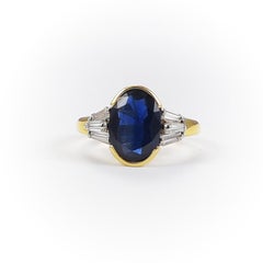 1950s Retro Engagement Sapphire Ring with Diamonds in 18 Karat Gold