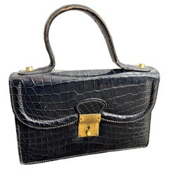 Borsa da sera italiana retrò anni '50 in pelle nera e ottone di alta qualità