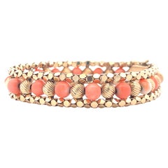 1950s Retro Mid Century 14K Yellow Gold and Coral Bracelet 