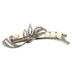 1950s Vintage Mikimoto Pearl Brooch Sterling Silver 