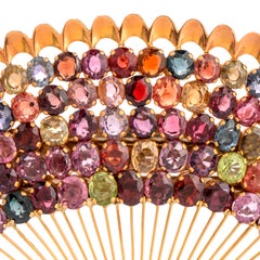 1950s Retro Multi Sapphire Peacock Fan 18 Karat Hair Clip