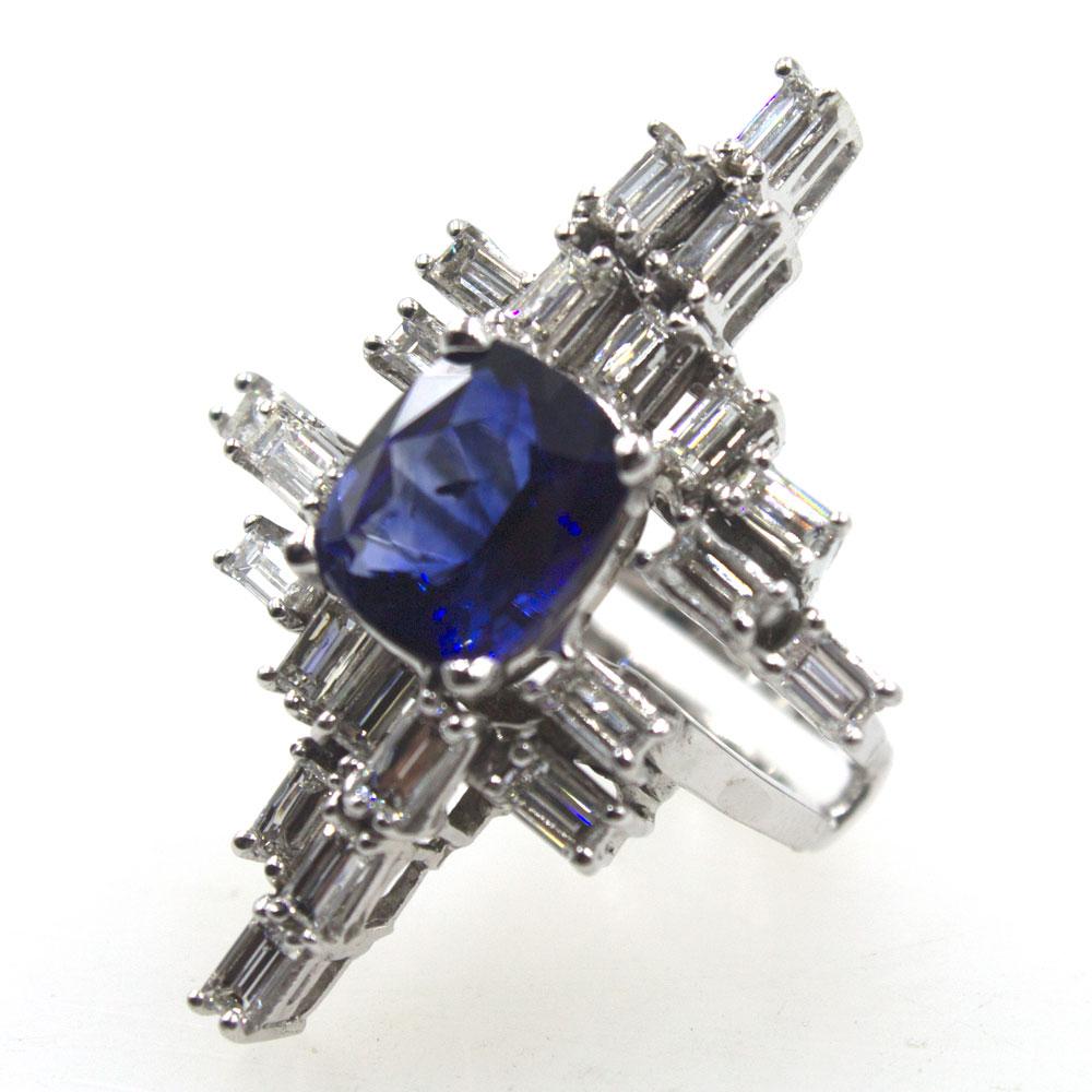 1950s Retro Natural Royal Blue Sapphire Diamond Cocktail Ring GIA Certified In Excellent Condition In Boca Raton, FL