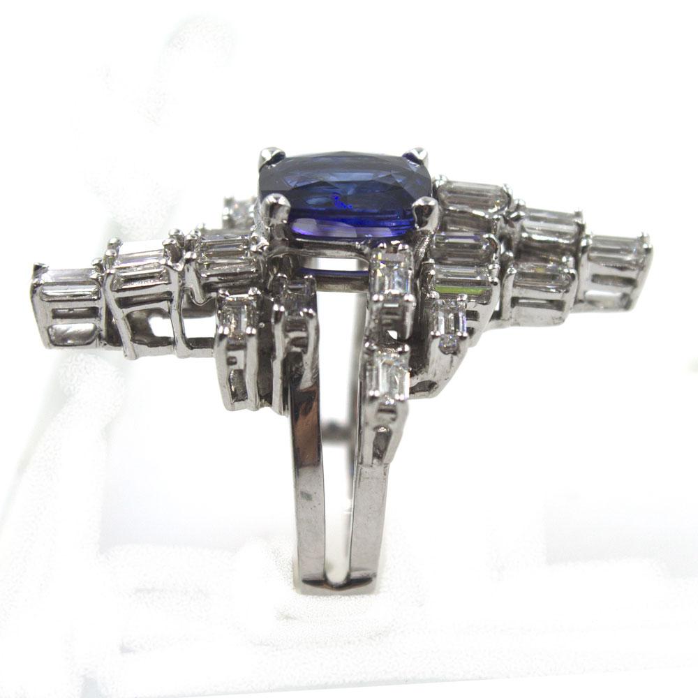 1950s Retro Natural Royal Blue Sapphire Diamond Cocktail Ring GIA Certified 1