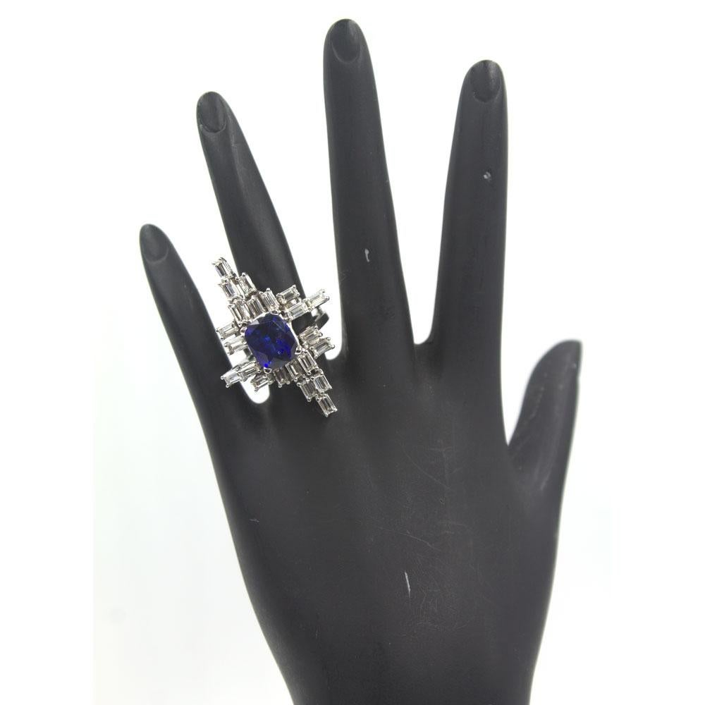 1950s Retro Natural Royal Blue Sapphire Diamond Cocktail Ring GIA Certified 2