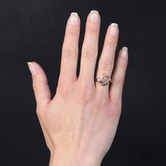 1950s Retro Red Gems White Stones 18 Karat Rose Gold Domed Ring