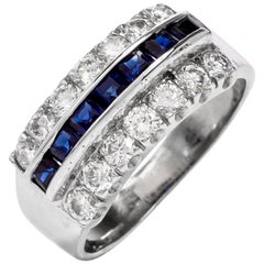 1950s Retro Sapphire Diamond Platinum Band Ring