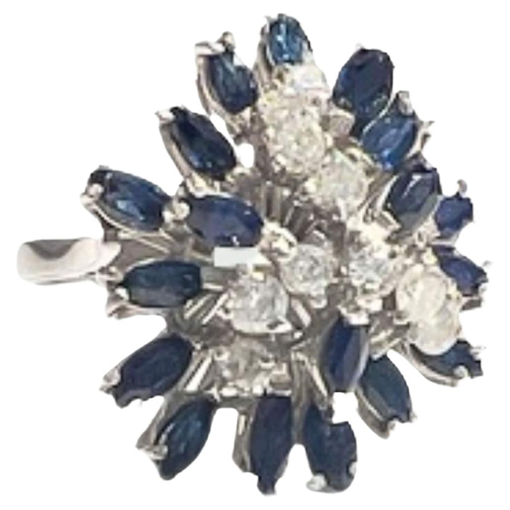 1950s Retro Style Diamonds and Sapphires white Gold For Sale