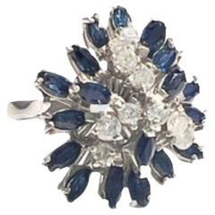 1950s Retro Style Diamonds and Sapphires white Gold